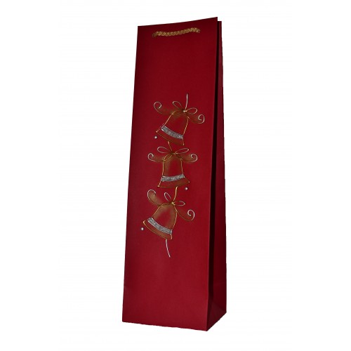 Vianočná taška na víno tmavočervená so zvončekmi